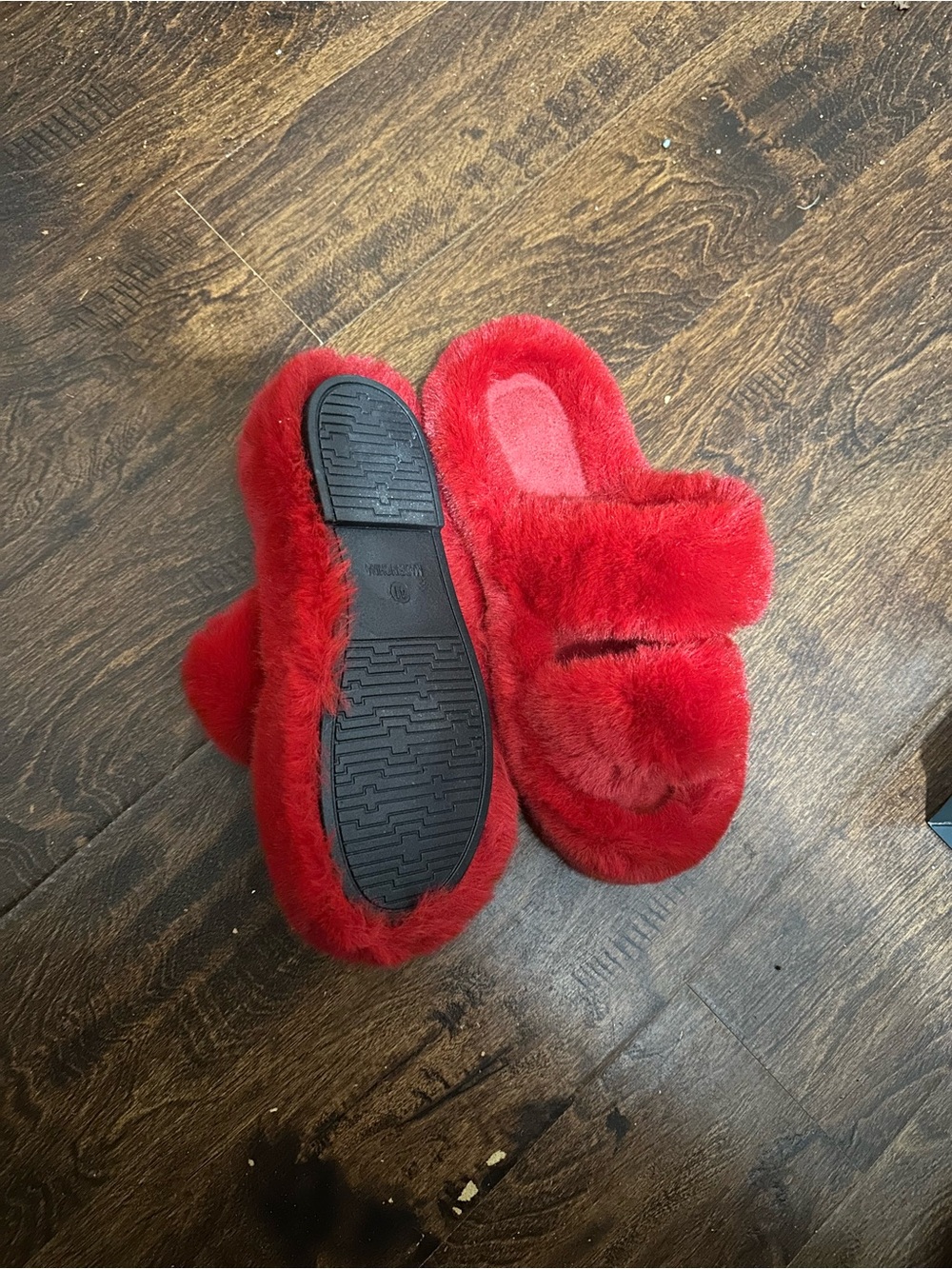 Red Furry Slide Slippers - Picture 3 of 11